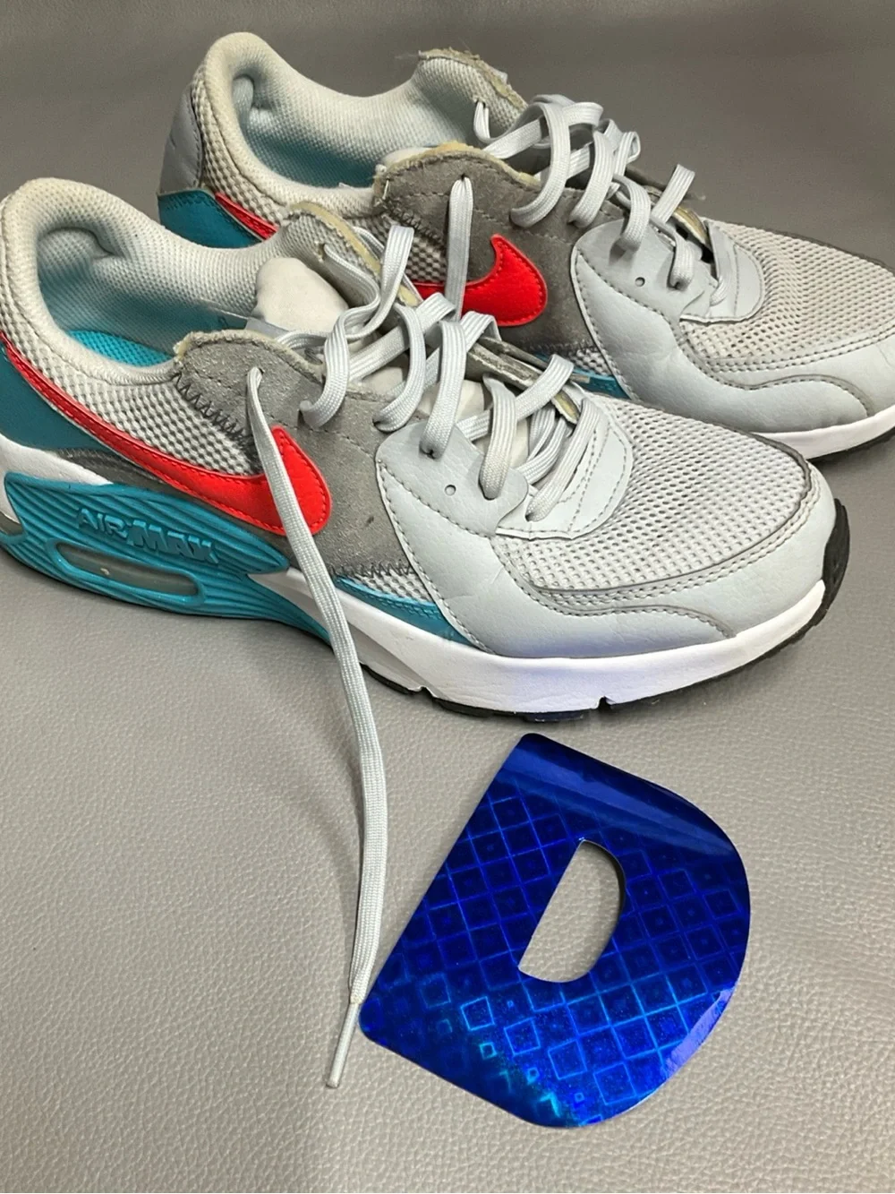 Nike Kids Air Max Sneakers in Light Gray, Teal & Red